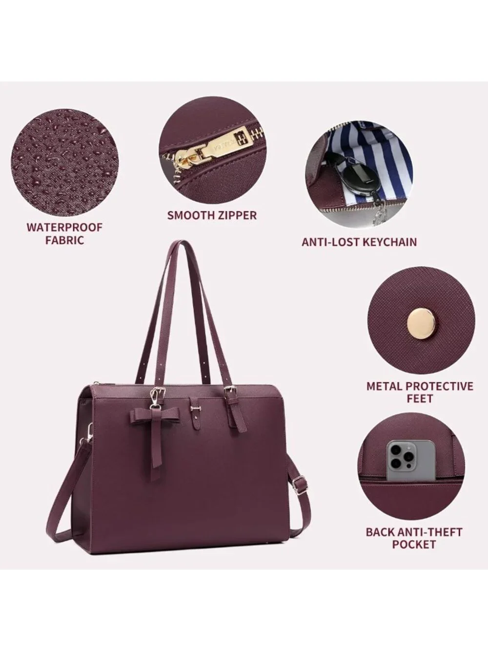 Stylish 4pc Laptop Bag Set for Women - Large Leather Briefcase with USB Charging